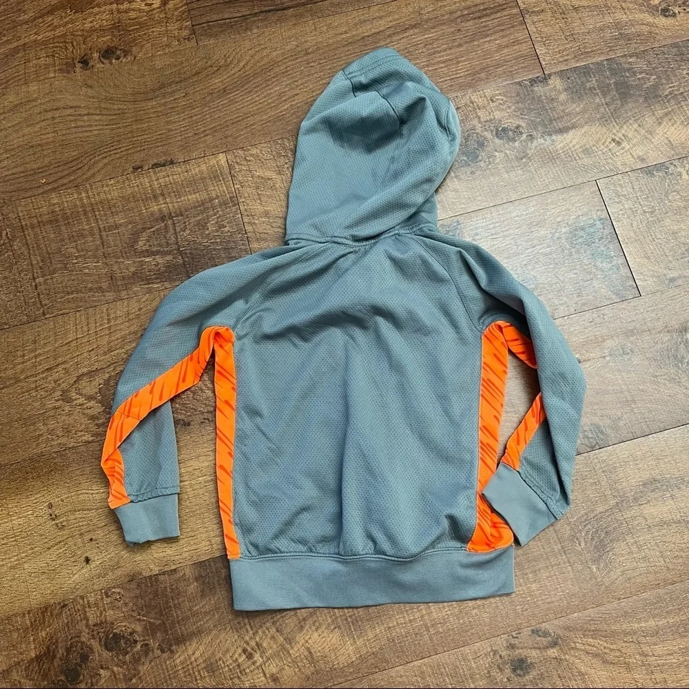 Nike boys full zip jacket coat hoodie hood gray orange pockets Sz 5
